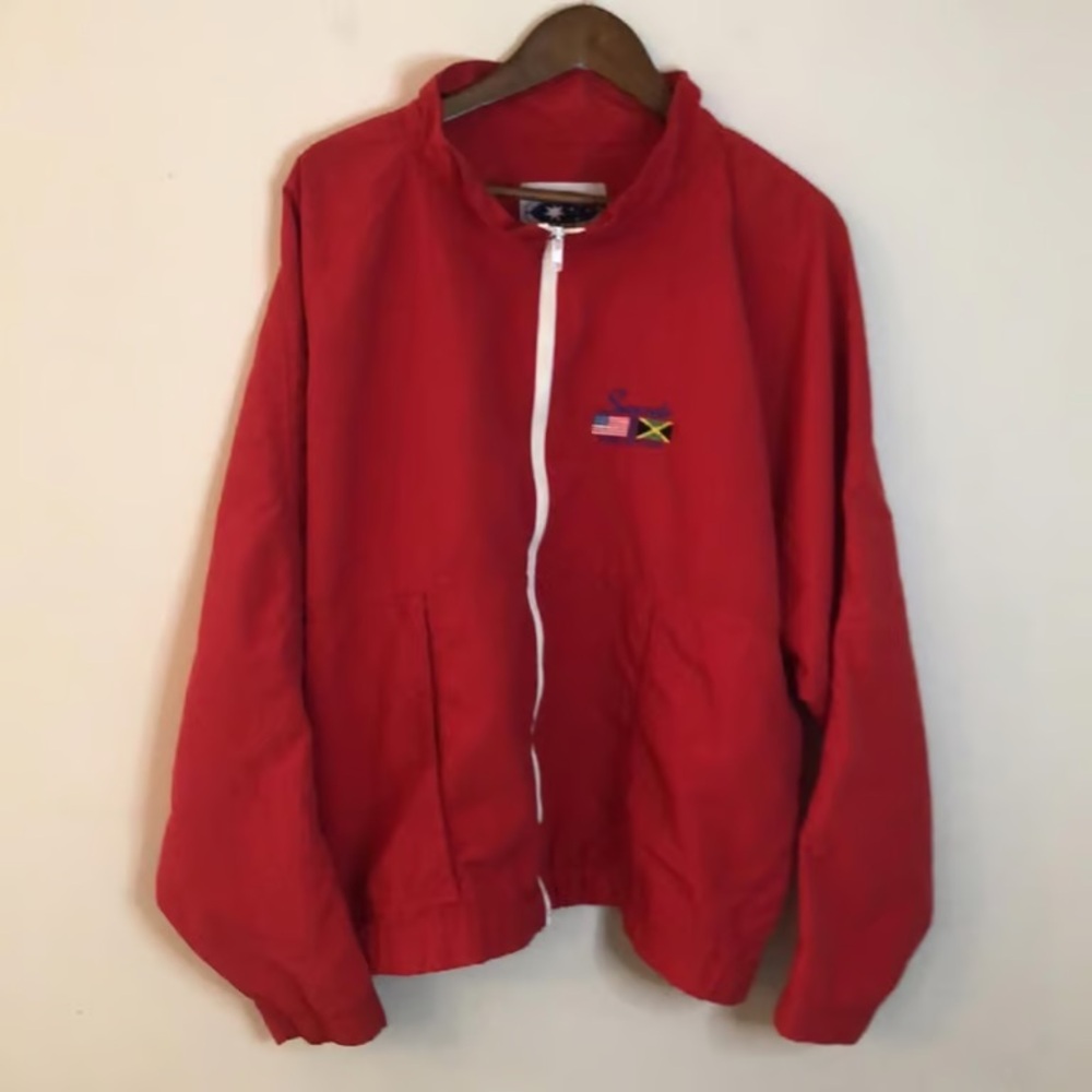 Red Bomber Jacket With Flag Patch - image 1